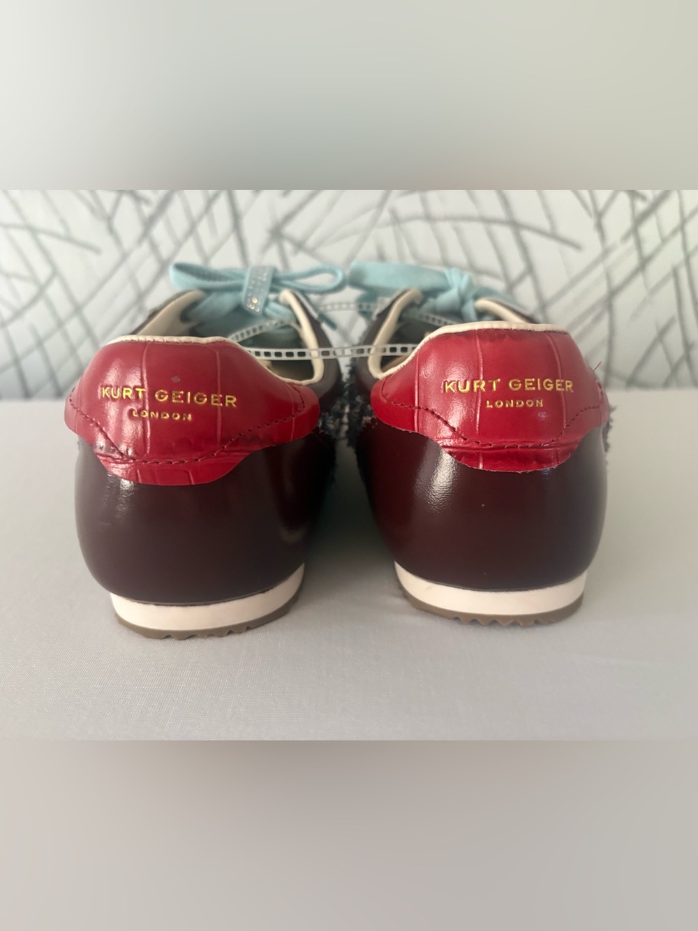 Kurt Geiger London Islington Frayed Denim Sneaker with Leather Accents . - Picture 6 of 13